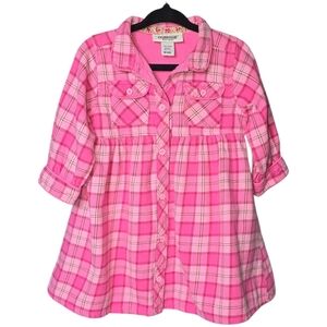 OshKosh Pink Plaid Button-Front Shirt Dress - 18M EUC
